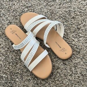Time and Tru White Strappy Sandals